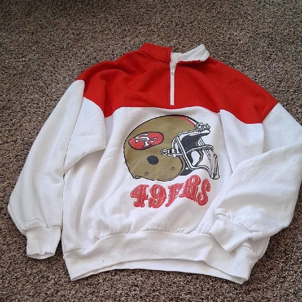 Vintage 1990 Red and White 49ers Quarter-Zip Sweatshirt